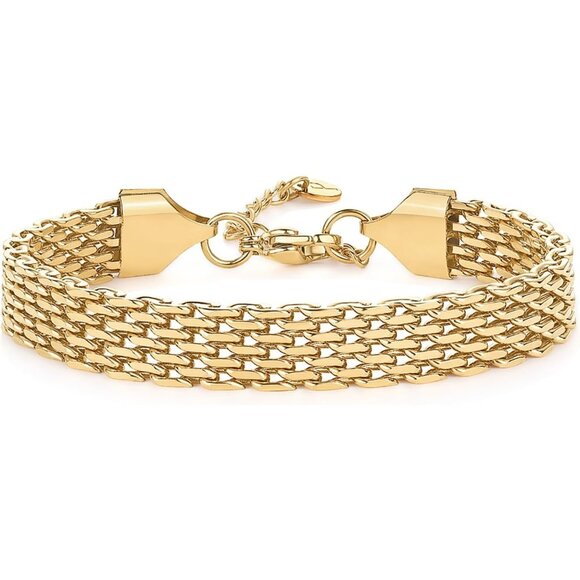 Women's 14K Gold Plated Trendy Chunky Chain Adjustable Stainless Steel Bracelet - Picture 1 of 5